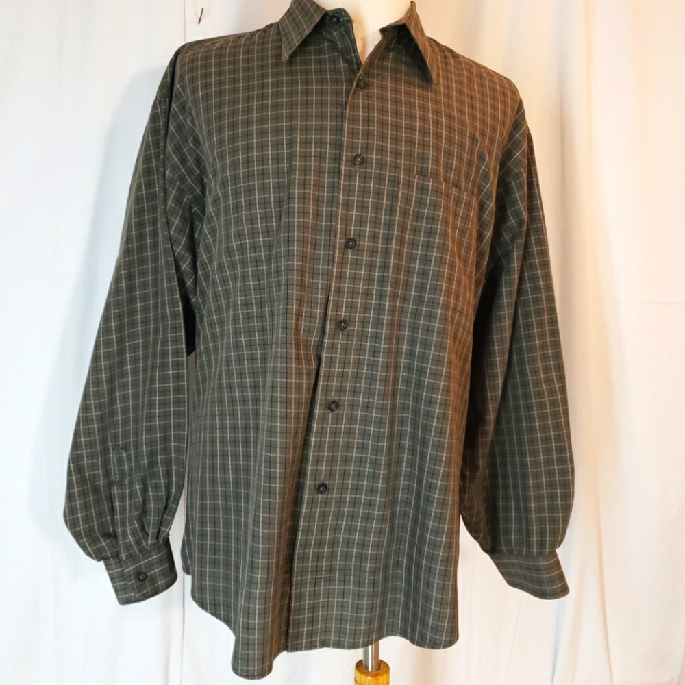 Size 2XL Men's Shirt. Arrow Olive Green Plaid, Long Sleeve, Button down Preowned